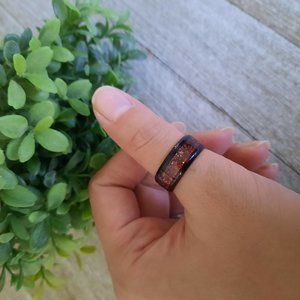 Men's Metallic Black/ Red Glitter Inlay Stainless Steel Ring - Size 7, NWT!